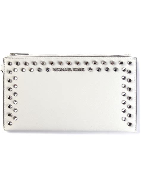 michael kors white clutch purse|Michael Kors studded clutch.